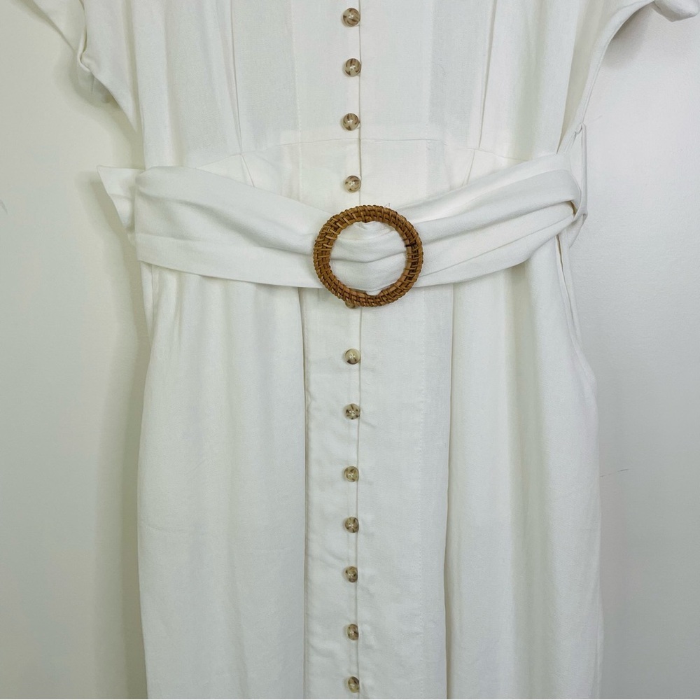 Dress Forum linen button-front midi dress belted-waist white medium - Picture 4 of 10